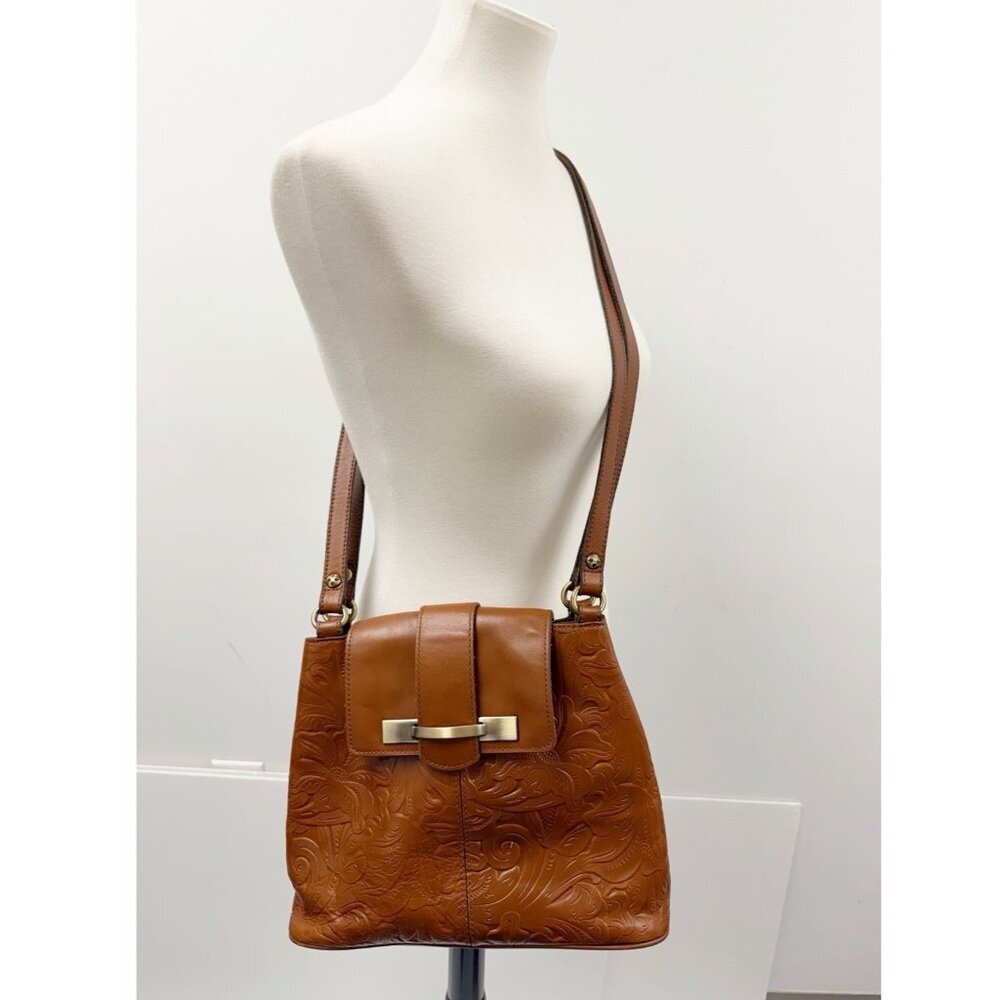 Patricia Nash Larone Tooled Embossed Shoulder Bag Purse Brown Leather